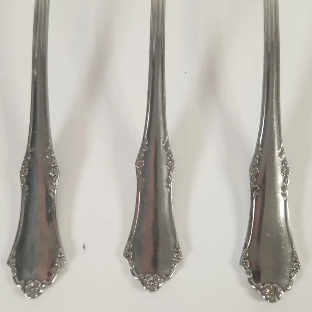 Vintage OXFORD HALL Set Of 3 Teaspoons Stainless Steel Rose Pattern Japan